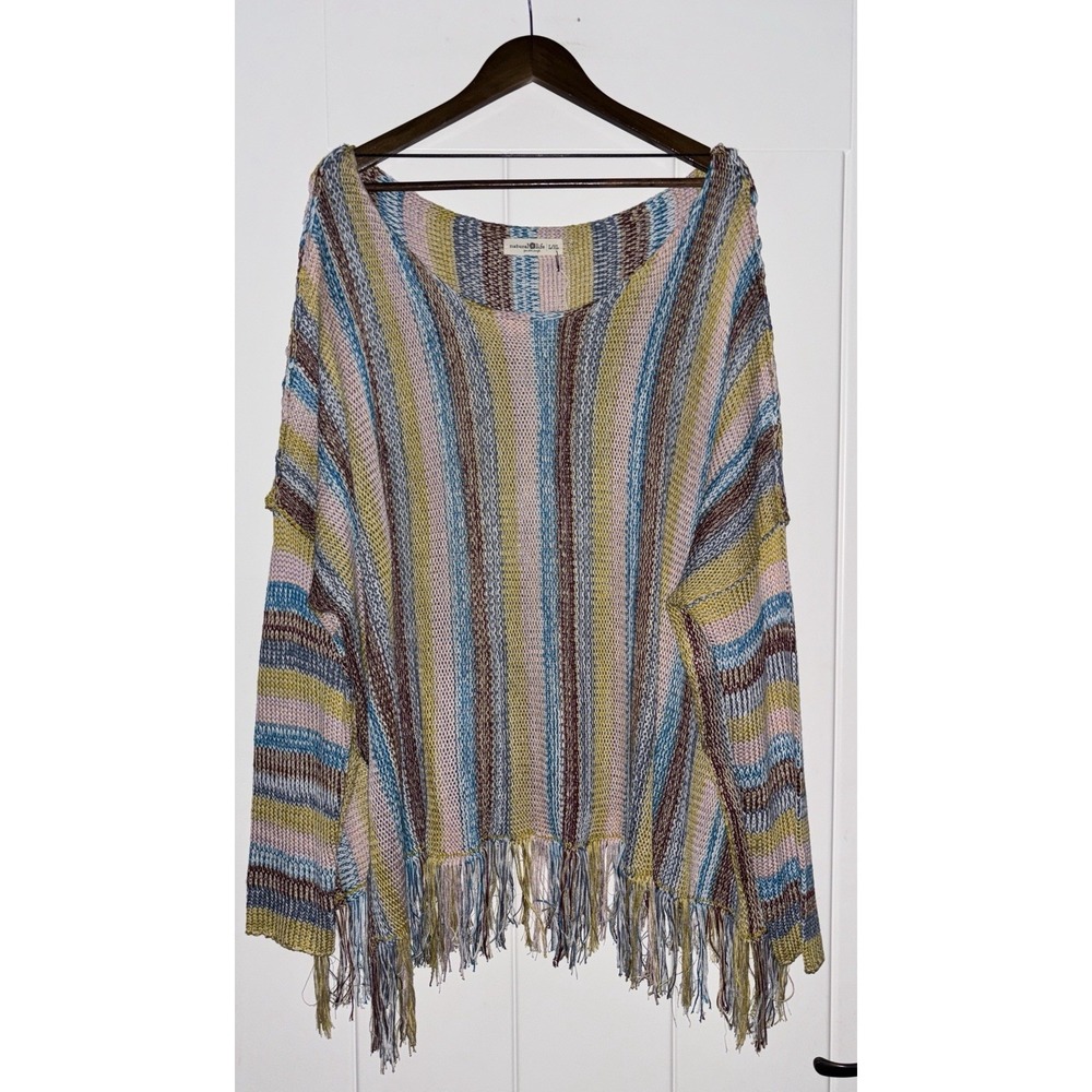 Natural Life Santa Fe Striped Crochet Fringe Sweater‎ NEW Size L/XL Boho Hippie